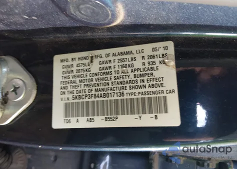 2010 Honda Accord 3.5 Ex-L из США, поврежденный, VIN 5KBCP3F84AB017136